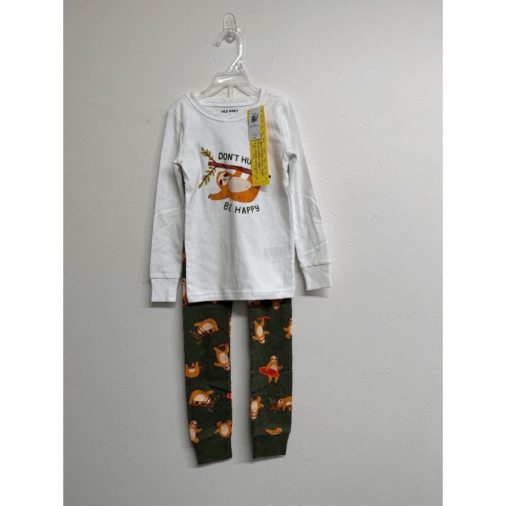 OLD NAVY Unisex Toddler Printed Long-Sleeve Pajama Set - White/Green 5T